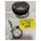 75MM LOUPE, SMALL ANTIQUE UNMARKED POCKETWATCH