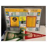 2 VINTAGE BELLEVILLE PENNANTS, BELLEVILLE BOARD