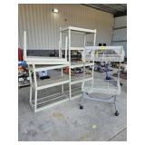 ROLLING METAL RACK SHELVING UNIT, PLASTIC SHELVES
