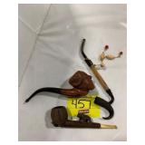 ANTIQUE CARVED WOOD MAN & BEAR PIPES, ANTIQUE