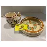 ANTIQUE BABY BUNNY BOWL, ANTIQUE CLOWN MILK MUG