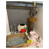 EAGLE MCM LAMP, METAL CANDLESTICKS, FLOWER VASES,