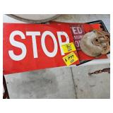 ANTIQUE PULLEY, STOP SIGNS, WARNING SIGNS, ETC