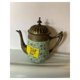 ANTIQUE METAL & ENAMEL FLOWER COFFEE POT