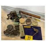 PAPERWEIGHTS, RIBBON REELS, ANTIQUE PENCIL
