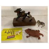 METAL LIZARD, DONKEY & DONKEY W/ MAN FIGURES,