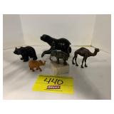 CARVED STONE POLAR BEAR, MINI WOOD ELEPHANT,