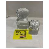 2 FACETED CRYSTAL EGG PAPERWEIGHTS W/ STANDS