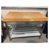 STAINLESS STEEL BASE W/ WOOD TOP KITCHEN ISLAND