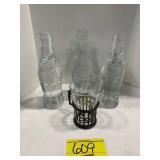 3 GLASS COKE BOTTLES, ANTIQUE COKE GLASS W/
