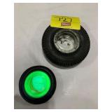 GLOWING GREEN URANIUM SMALL TIRE ASHTRAY, CLEAR