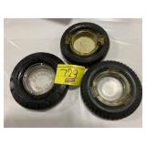 AMBER FIRESTONE GLASS TIRE ASHTRAY, 2 CLEAR GLASS
