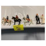 GROUP OF ANTIQUE LEAD HORSEBACK FIGURES & BRIDE