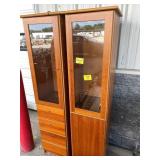 PAIR OF PRESSED WOOD CABINETS (MISSING SHELVES)