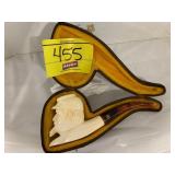 CAO SCRIMSHAW? ANTIQUE BEARDED MAN PIPE W/ CASE
