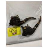 2 ANTIQUE CARVED WOOD BULL PIPES