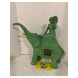 9' TALL ANTIQUE METAL WOMAN ON ELEPHANT CLOCK