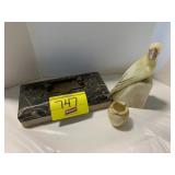 MARBLE? PARROT & MINI VASE, MARBLE HORSE HITCH