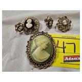 GROUP OF VINTAGE UNMARKED CAMEO, PENDANT BROOCH,