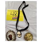 UNMARKED VINTAGE CAMEO/BROOCH, CHOKER AND BROOCH