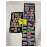 3 PLASTIC DISPLAY CASES W/ VINTAGE STAMPS OF ALL