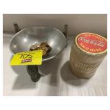 METAL COKE TRIPOD BOWL, COASTERS & BOTTLE CAPS