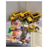 PLASTIC KIDS SCHOOL BUSES, MONSTER MAGAZINE,