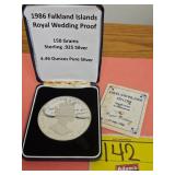 1986 STERLING SILVER 150G PROOF FALKLAND ISLANDS