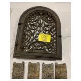 ANTIQUE ORNATE CAST IRON HEAT GRATE, 4 METAL