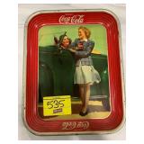 VINTAGE TIN LITHO METAL COKE TRAY - GIRLS BY CAR