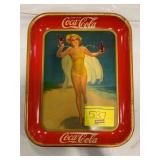 VINTAGE TIN LITHO METAL COKE TRAY - LADY AT THE