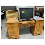 CARVED WOOD DESK, D BRANDED BOX TV