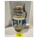 13' TALL ANTIQUE METTLACH STEIN PITCHER
