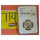 GRADED 1954-S SILVER WASHINGTON QUARTER