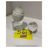 2 FACETED CRYSTAL EGG & SPHERE PAPERWEIGHTS W/
