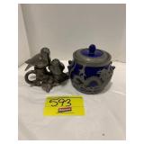 SILVERPLATE BIRD ON BRANCH S&P SHAKERS, BLUE