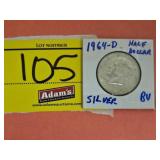 1964-D SILVER KENNEDY HALF DOLLAR, BU