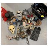 TOTE OF LARP HORNS, HAT, GLOVES, MASKS, CROWNS &