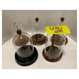 GROUP OF SMALL GLASS POCKET WATCH DOMES W/ WOODEN