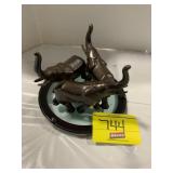 BRONZART MARKED METAL TRIPLE ELEPHANT STATUE ON