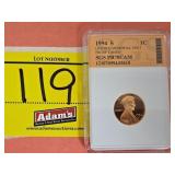 GRADED 1994-S LINCOLN CENT, PROOF 70, CAMEO