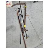 GOLF CLUBS, SCYTHE, FLAG POLE
