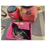 CABLE W/ METAL HOOK, TIRE IRON, 2 PLASTIC BARRELS