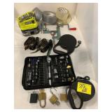 RATCHET SET, TAPE ROLLS, RYOBI BATTERY, RATCHET