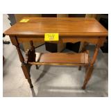 CARVED WOOD END TABLE W/ BOOKSHELF