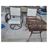 PAIR OF BAMBOO THEMED ROCKER SWIVEL PATIO CHAIRS,