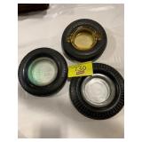 AMBER FIRESTONE GLASS TIRE ASHTRAY, 2 CLEAR GLASS