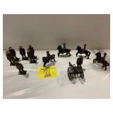 GROUP OF ANTIQUE CAST IRON SOLDIERS, CANNON &