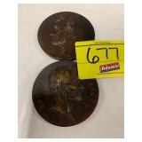 2 ANTIQUE BRASS LINCOLN MEDALS