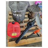GAS CAN, 2 SHOP TOWEL BARRELS, TORO BLOWER, HEDGE